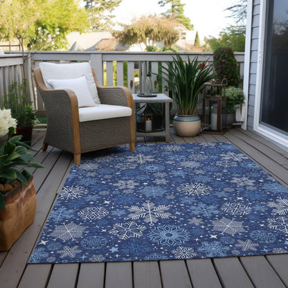 Quaon Navy Washable Indoor-Outdoor Rug
