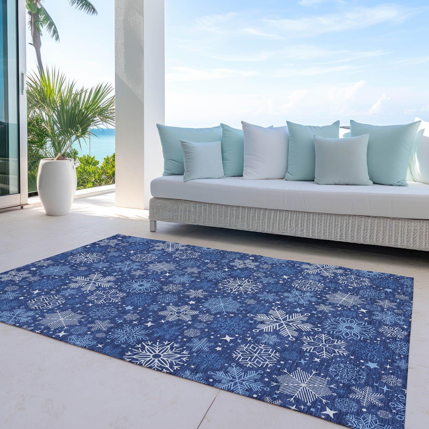 Quaon Navy Washable Indoor-Outdoor Rug