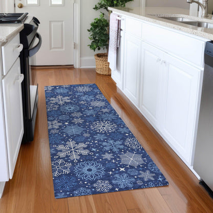 Quaon Navy Washable Indoor-Outdoor Rug