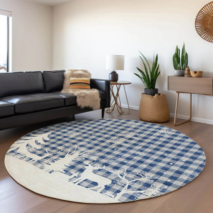 Quaora Blue Washable Indoor-Outdoor Rug