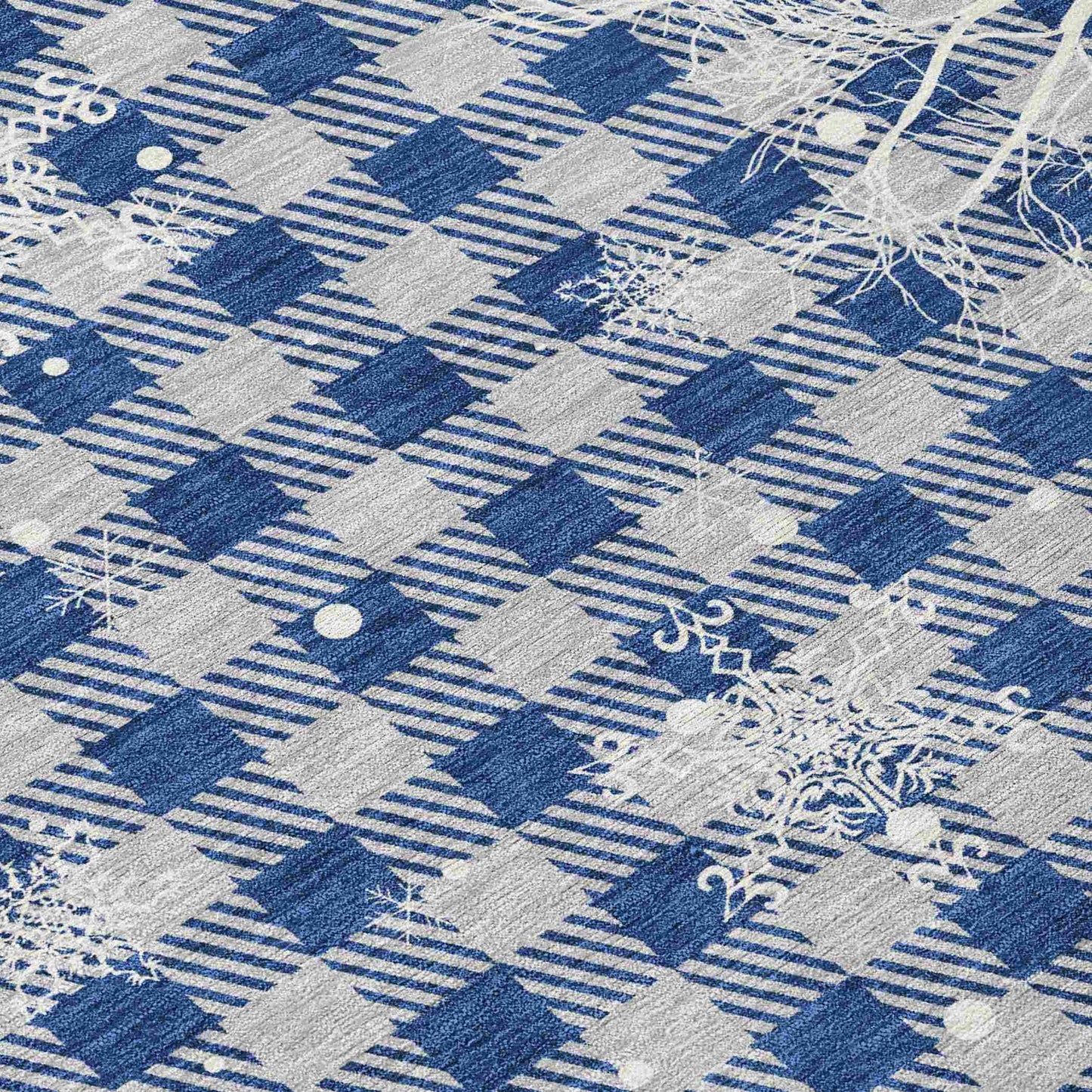 Quaora Blue Washable Indoor-Outdoor Rug