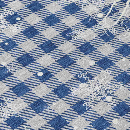 Quaora Blue Washable Indoor-Outdoor Rug