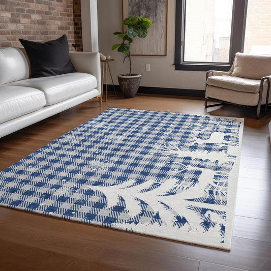 Quaora Blue Washable Indoor-Outdoor Rug