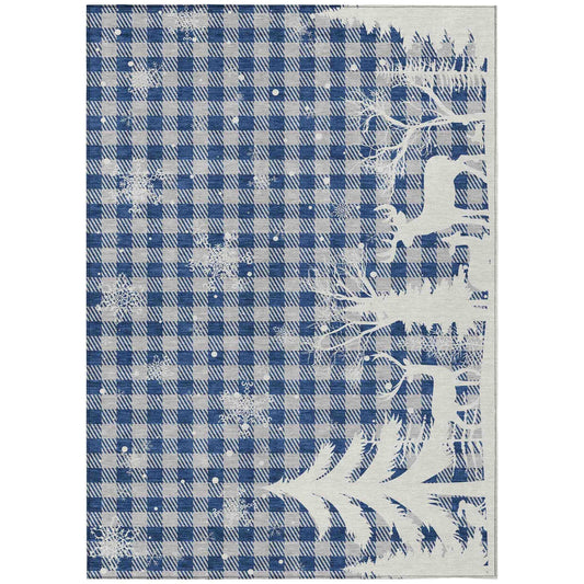 Quaora Blue Washable Indoor-Outdoor Rug