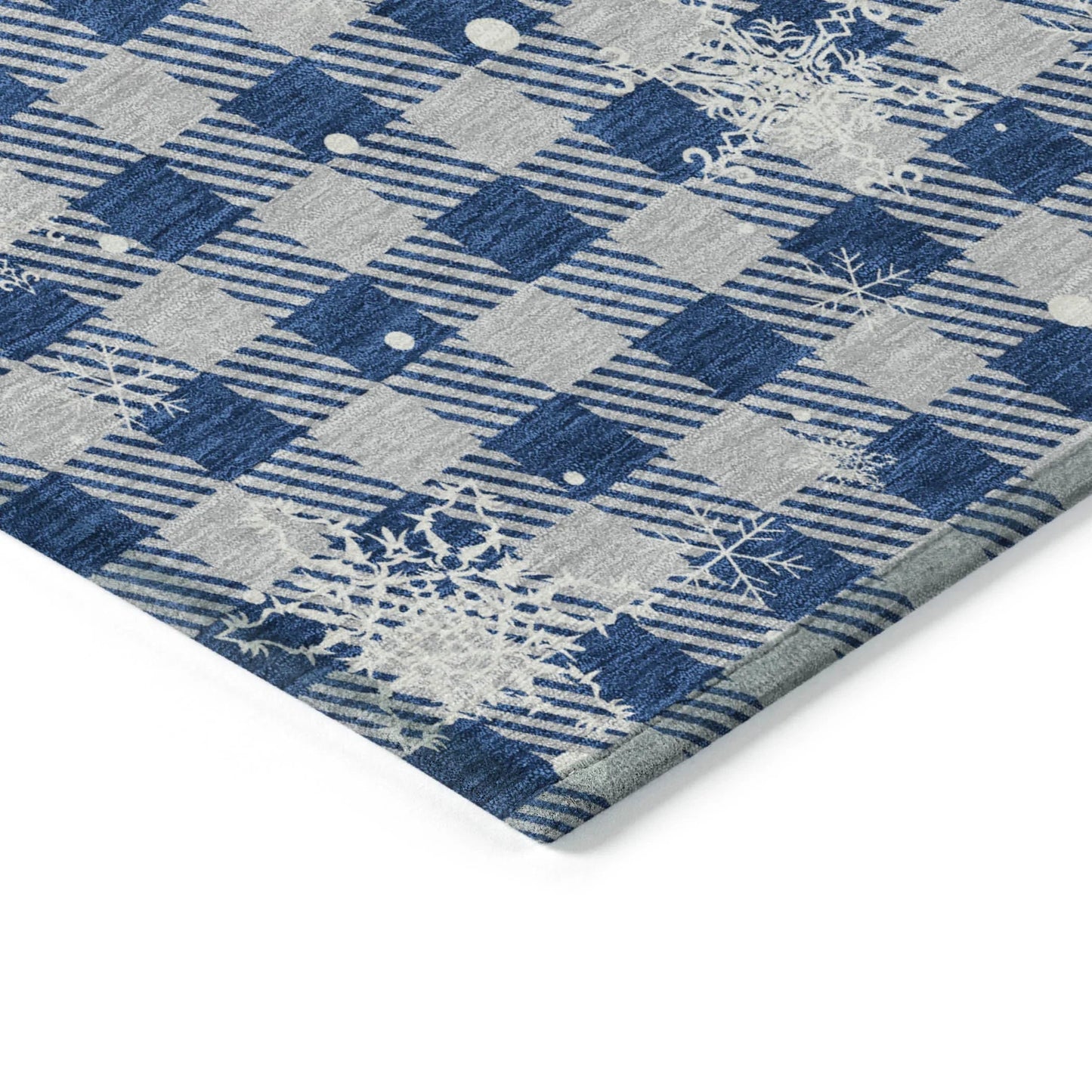 Quaora Blue Washable Indoor-Outdoor Rug