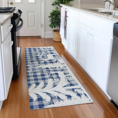 Quaora Blue Washable Indoor-Outdoor Rug
