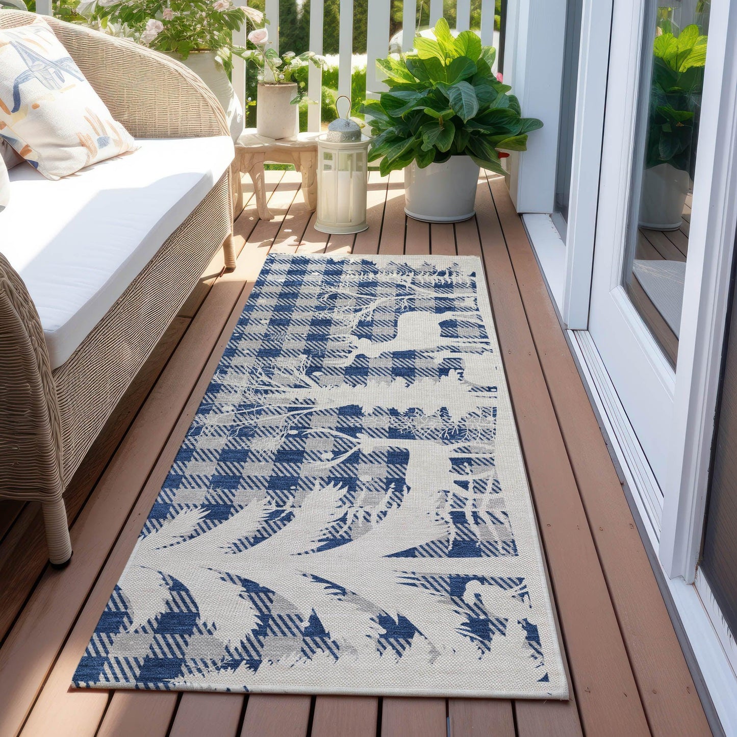 Quaora Blue Washable Indoor-Outdoor Rug