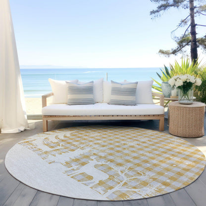 Quaora Gold Washable Indoor-Outdoor Rug