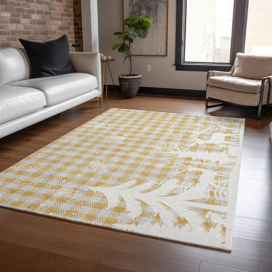Quaora Gold Washable Indoor-Outdoor Rug