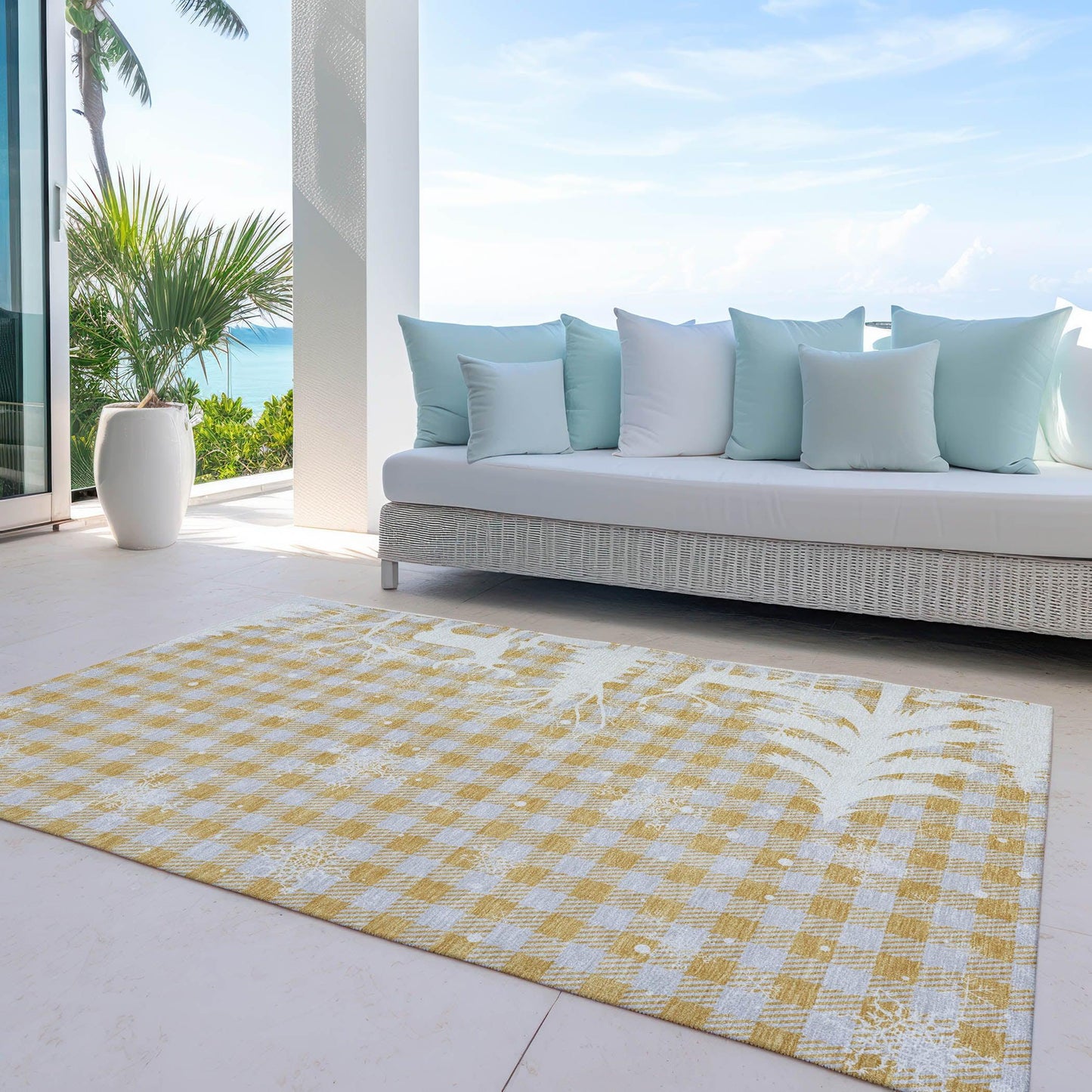 Quaora Gold Washable Indoor-Outdoor Rug