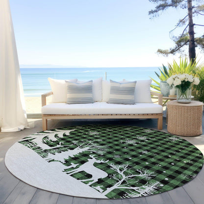 Quaora Green Washable Indoor-Outdoor Rug