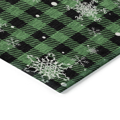Quaora Green Washable Indoor-Outdoor Rug