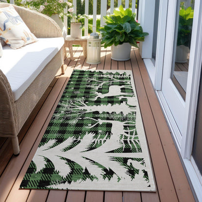 Quaora Green Washable Indoor-Outdoor Rug