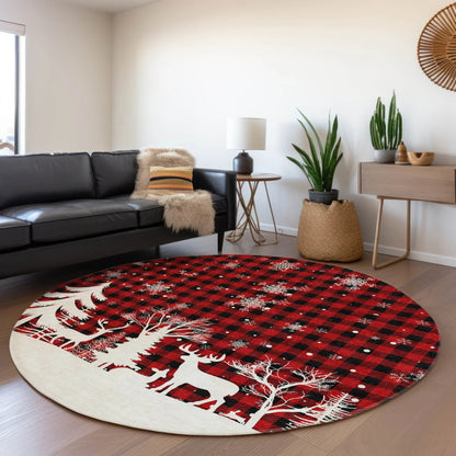 Quaora Red Washable Indoor-Outdoor Rug