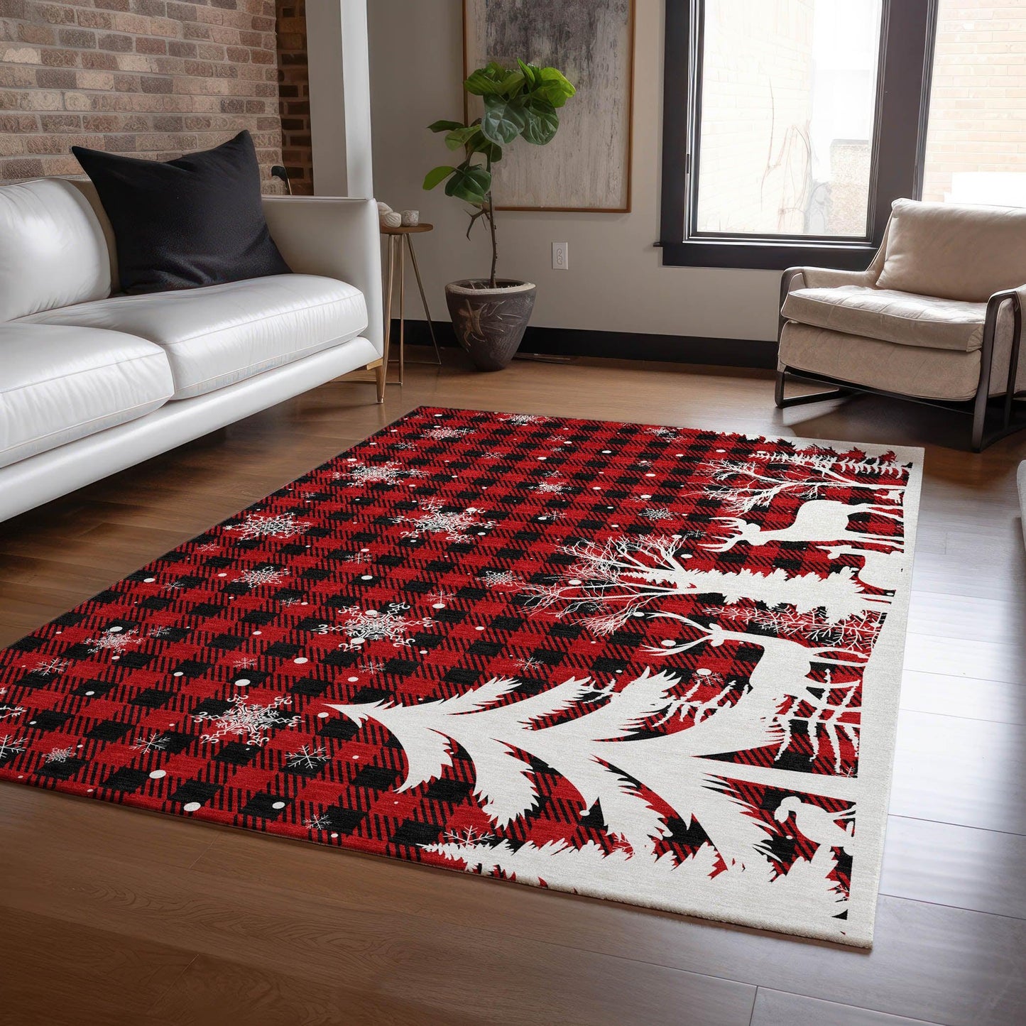 Quaora Red Washable Indoor-Outdoor Rug