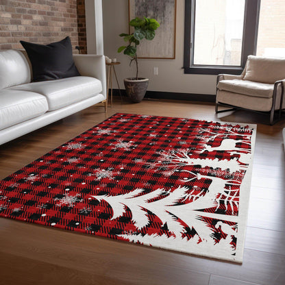 Quaora Red Washable Indoor-Outdoor Rug