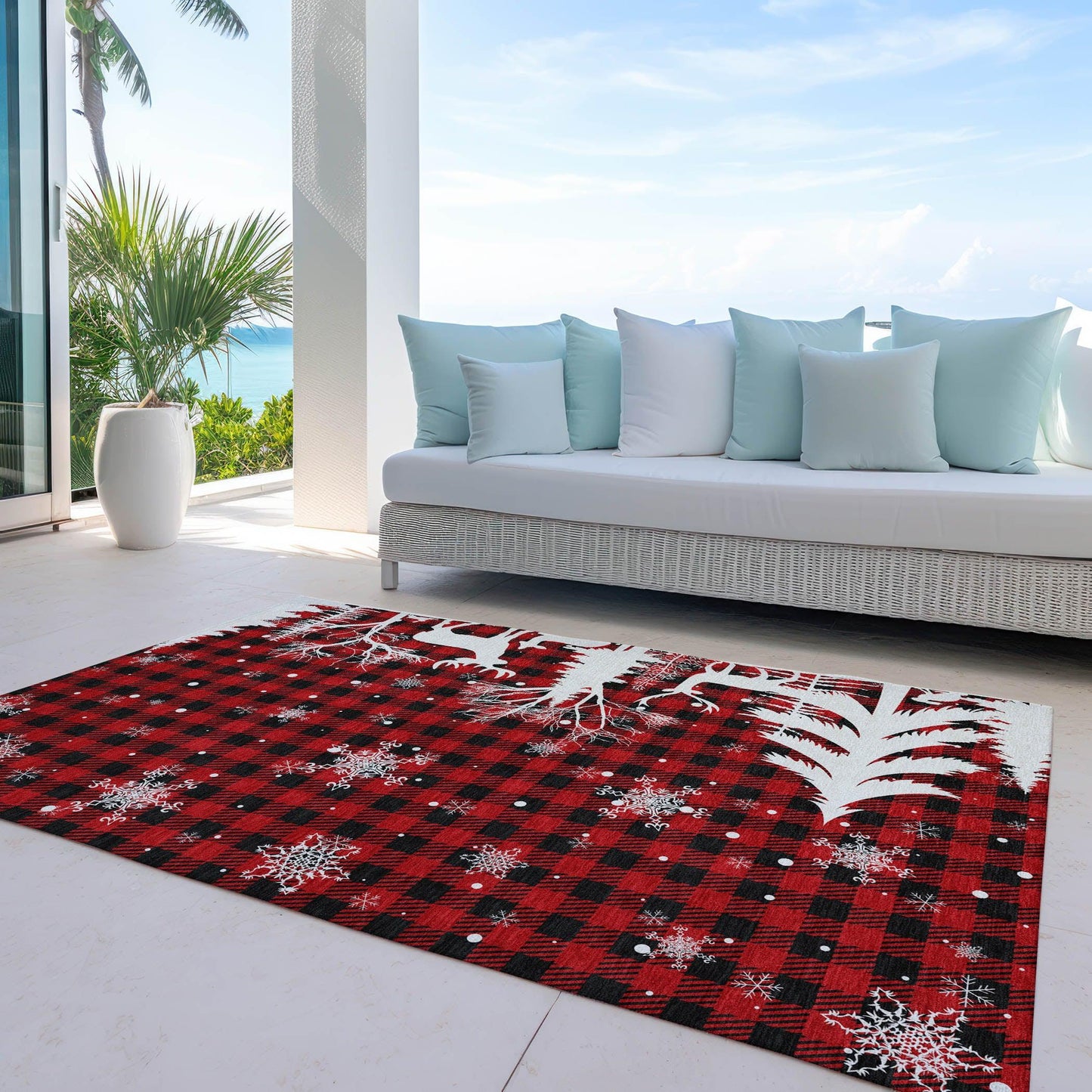 Quaora Red Washable Indoor-Outdoor Rug