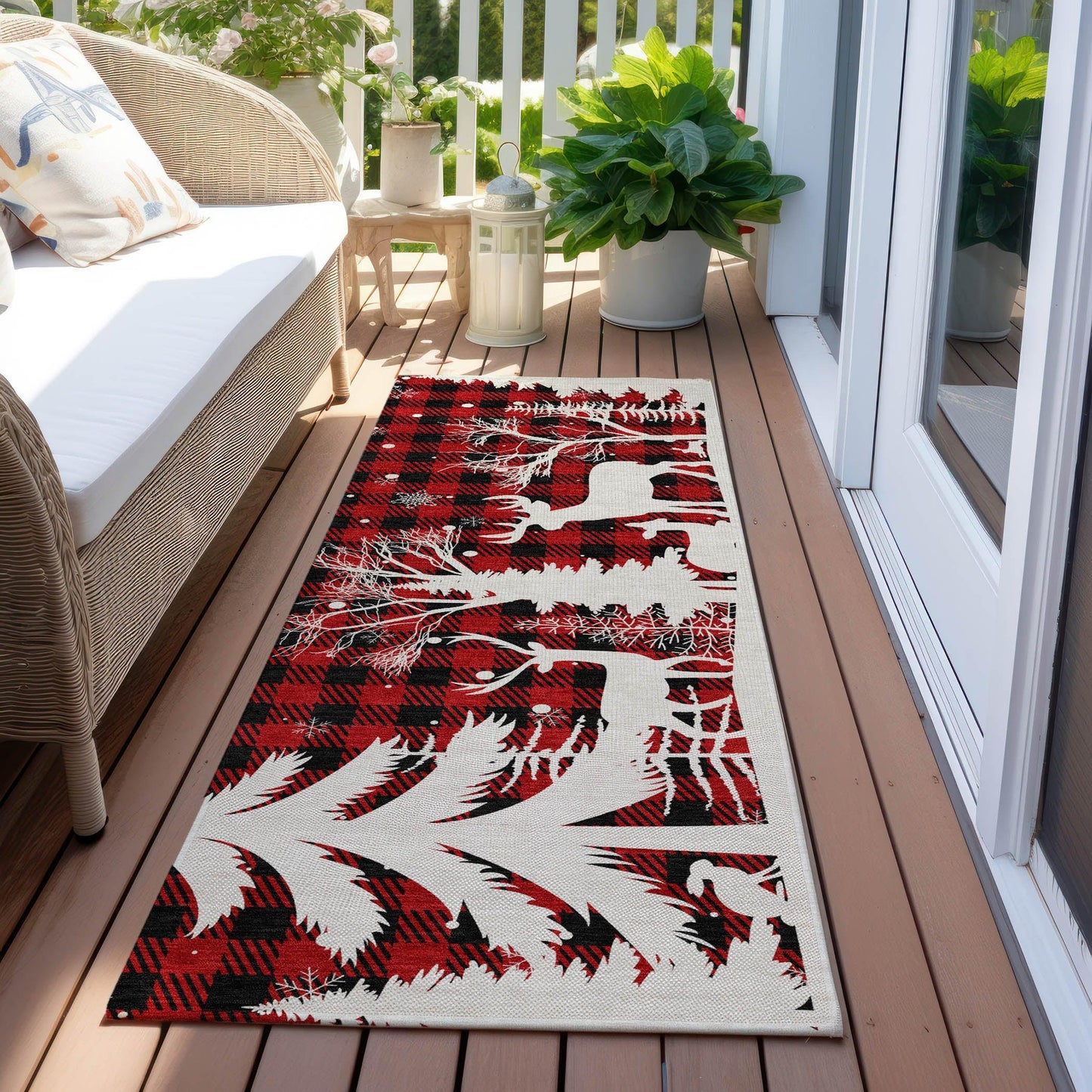 Quaora Red Washable Indoor-Outdoor Rug