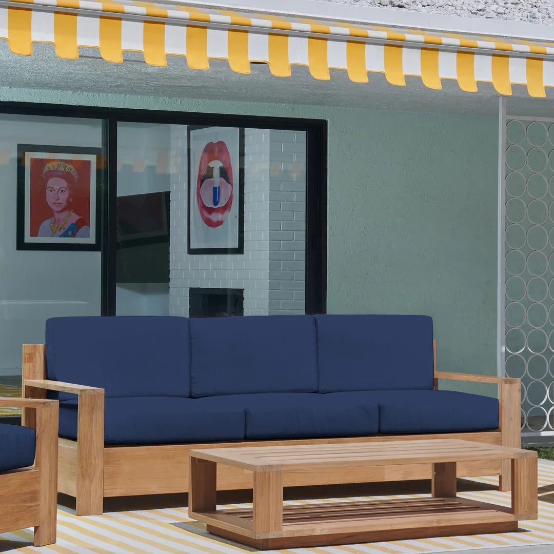 Qube Teak Deep Outdoor Couch Sunbrella Cushions