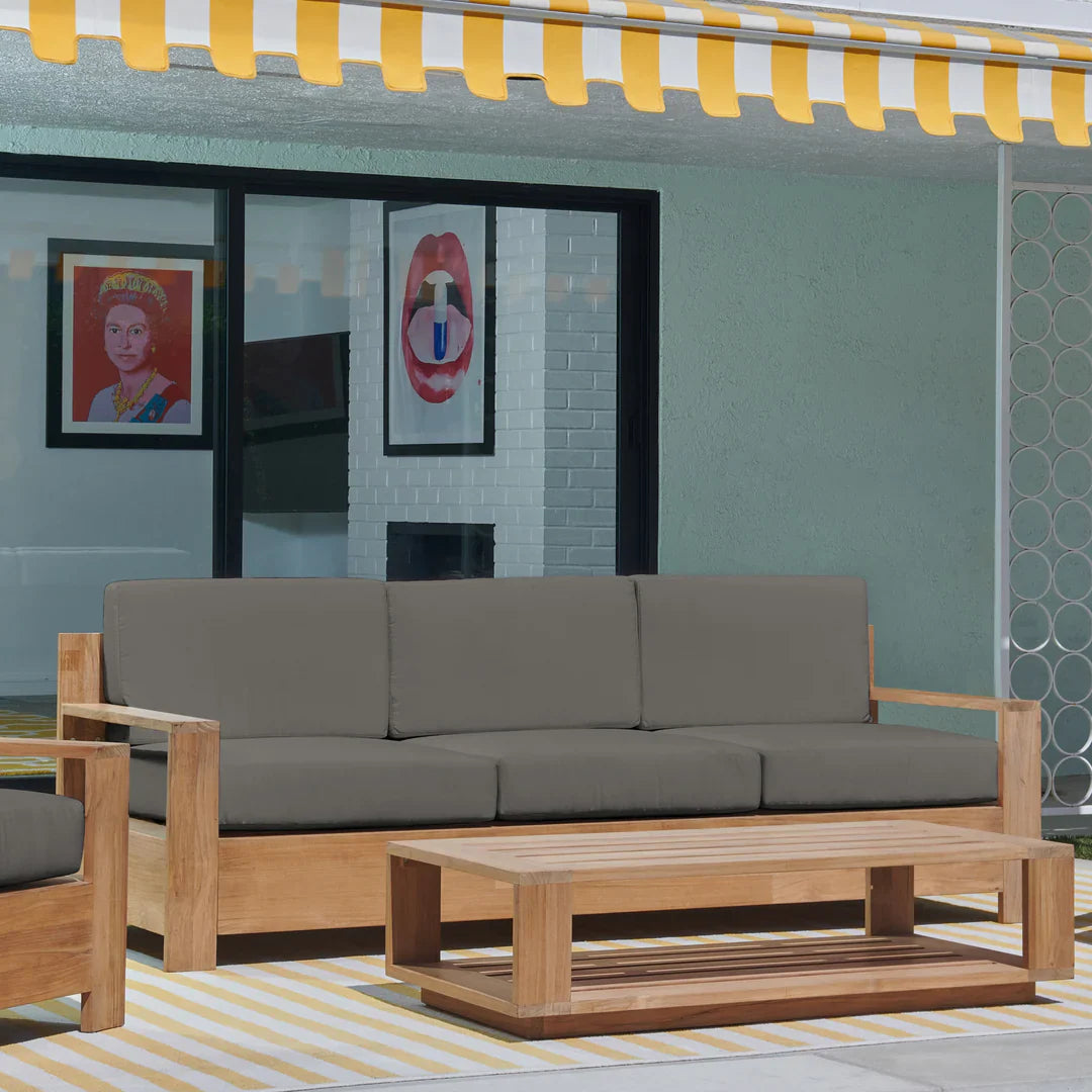 Qube Teak Deep Outdoor Couch Sunbrella Cushions