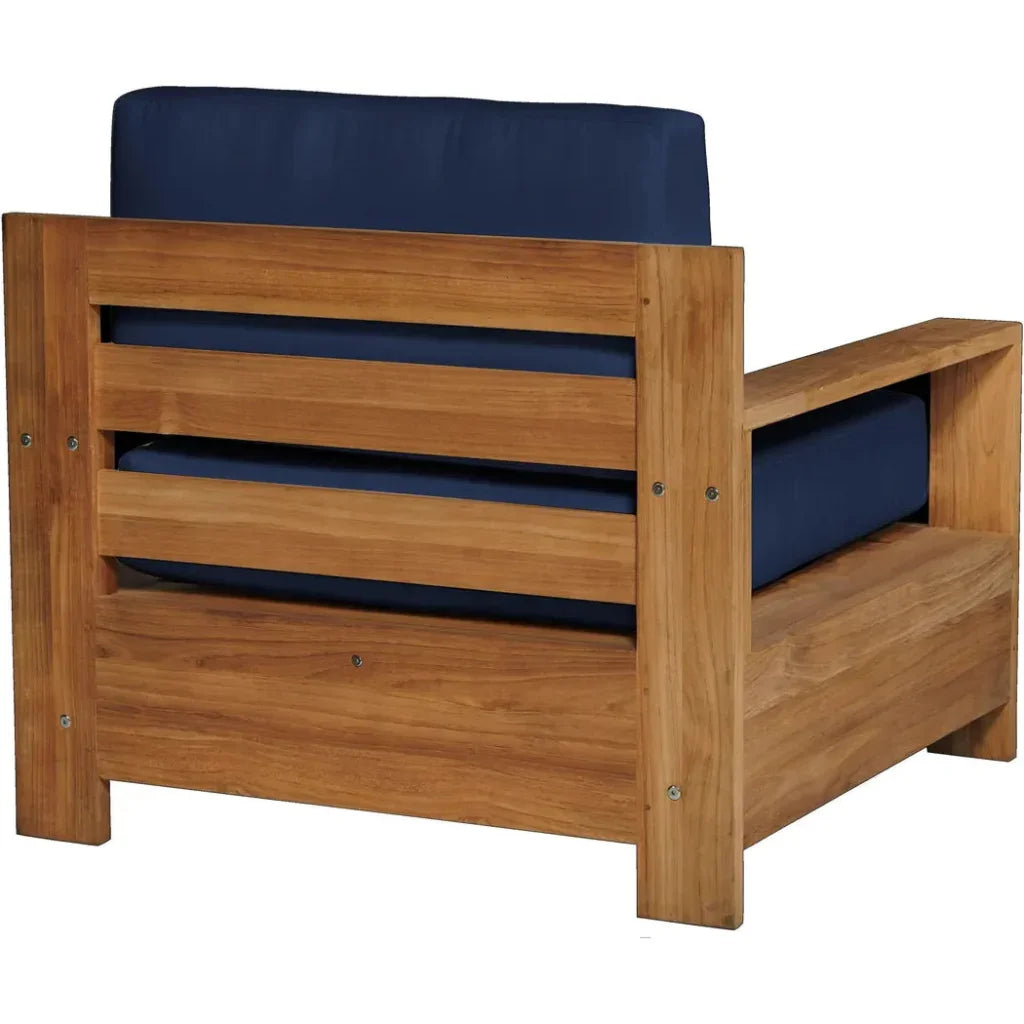 Qube Teak Outdoor Club Chair Sunbrella Cushion-Outdoor Accent Chairs-HiTeak-LOOMLAN