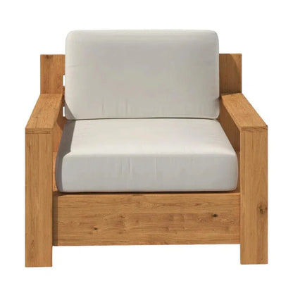 Qube Teak Outdoor Club Chair Sunbrella Cushion-Outdoor Accent Chairs-HiTeak-LOOMLAN