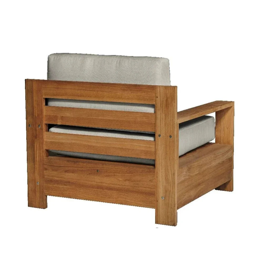 Qube Teak Outdoor Club Chair Sunbrella Cushion-Outdoor Accent Chairs-HiTeak-LOOMLAN