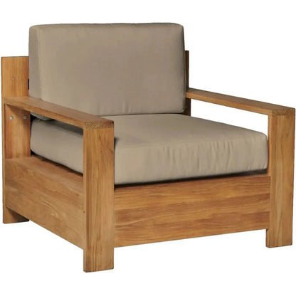 Qube Teak Outdoor Club Chair Sunbrella Cushion-Outdoor Accent Chairs-HiTeak-Fawn-LOOMLAN