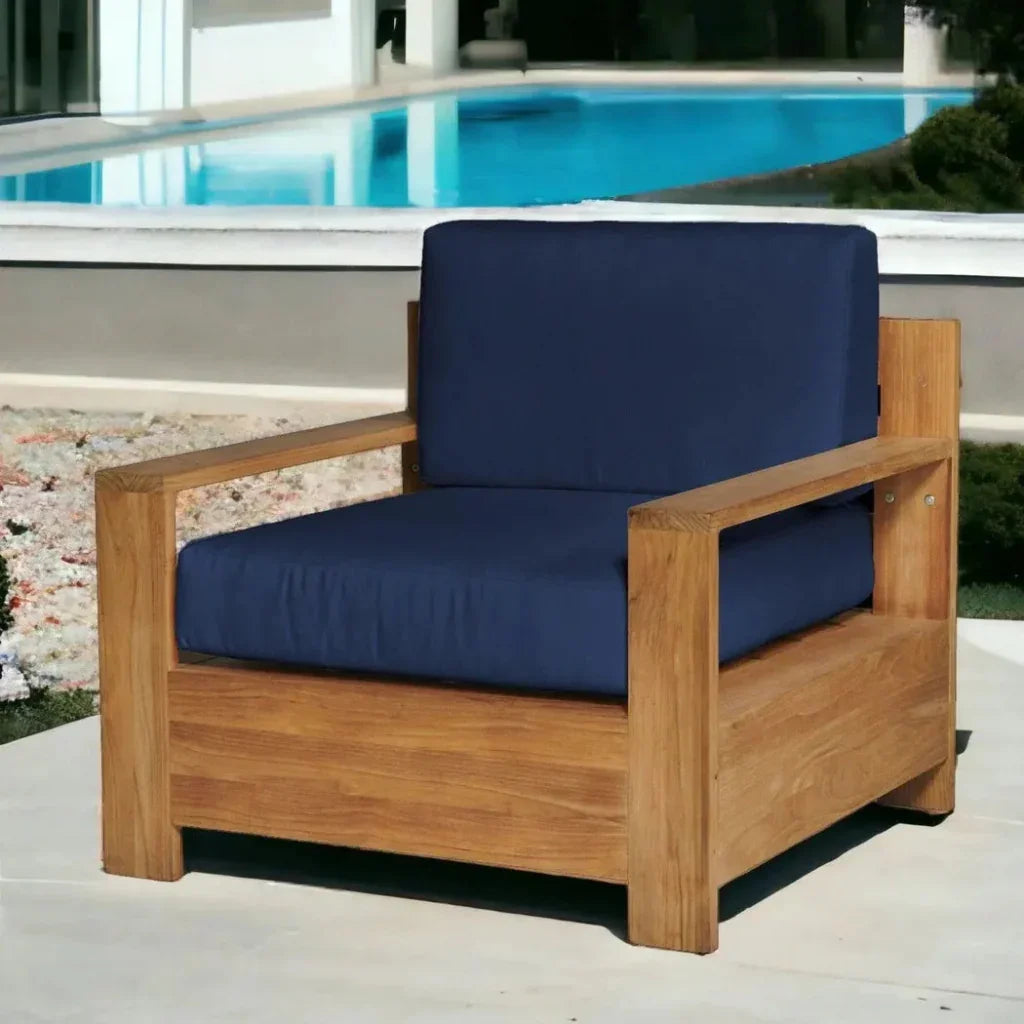 Qube Teak Outdoor Club Chair Sunbrella Cushion-Outdoor Accent Chairs-HiTeak-LOOMLAN