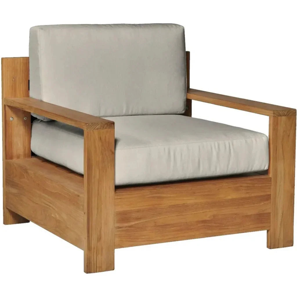Qube Teak Outdoor Club Chair Sunbrella Cushion-Outdoor Accent Chairs-HiTeak-Canvas-LOOMLAN
