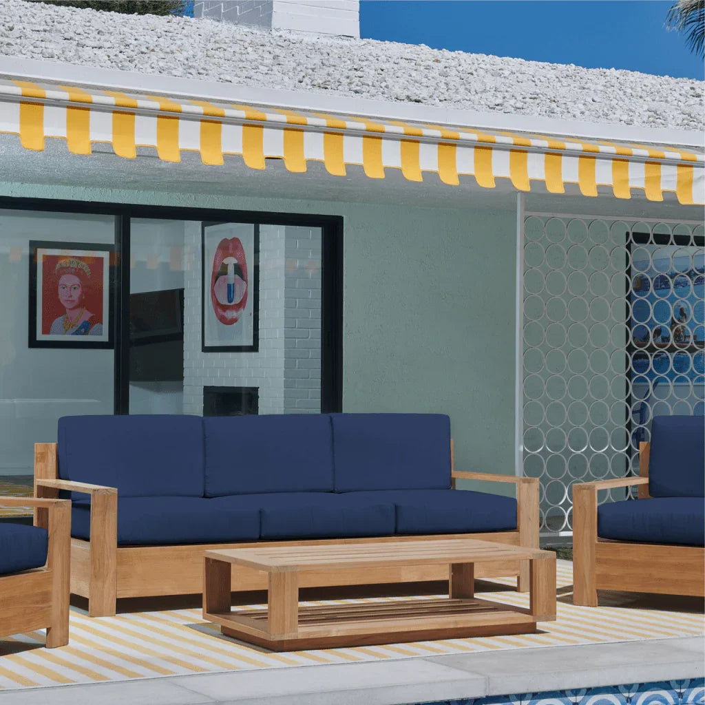 Qube Teak Patio Deep Sofa Set with Sunbrella 4PC - LOOMLAN - HiTeak - Outdoor Sofas & Loveseats