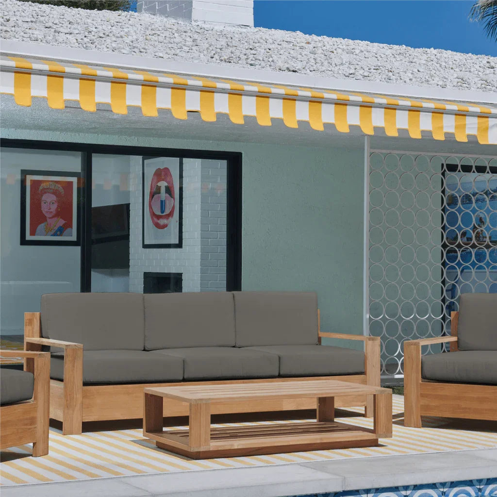 Qube Teak Patio Deep Sofa Set with Sunbrella 4PC - LOOMLAN - HiTeak - Outdoor Sofas & Loveseats