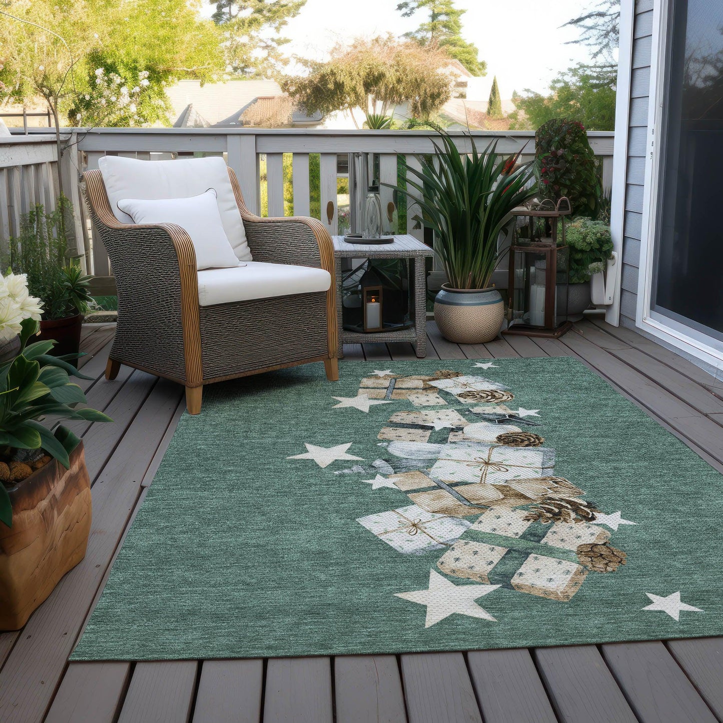 Raeain Blue Washable Indoor-Outdoor Rug