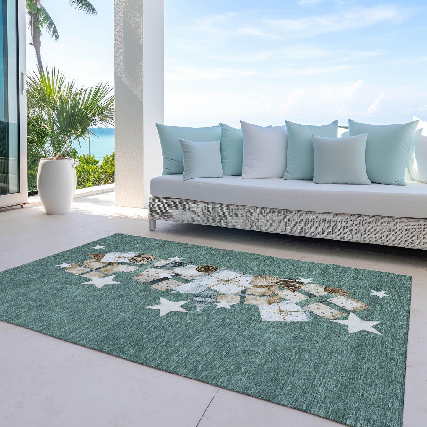 Raeain Blue Washable Indoor-Outdoor Rug