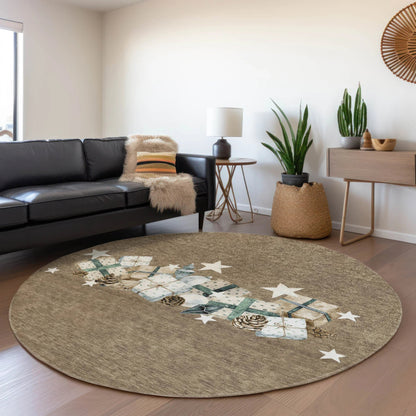 Raeain Brown Washable Indoor-Outdoor Rug