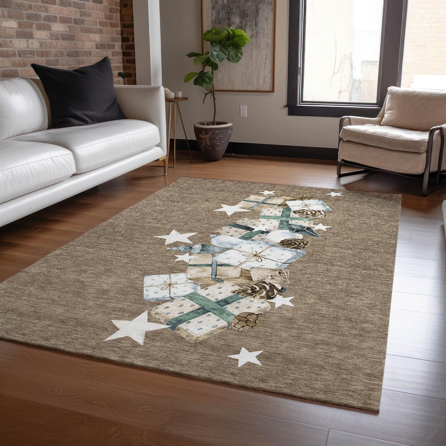 Raeain Brown Washable Indoor-Outdoor Rug