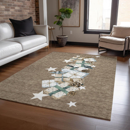 Raeain Brown Washable Indoor-Outdoor Rug