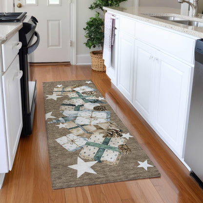 Raeain Brown Washable Indoor-Outdoor Rug