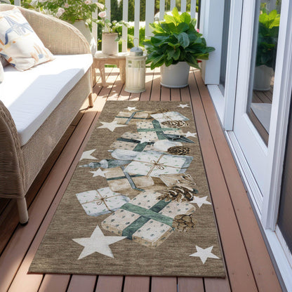 Raeain Brown Washable Indoor-Outdoor Rug