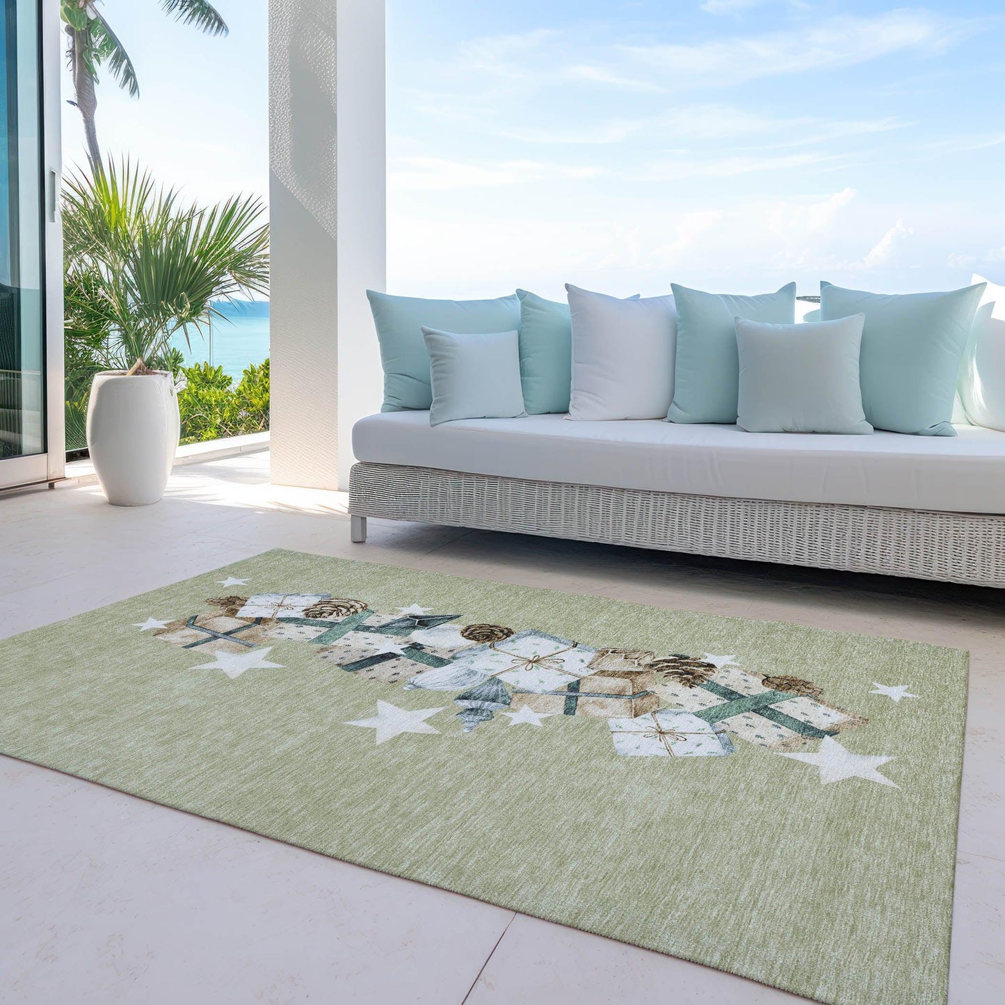 Raeain Green Washable Indoor-Outdoor Rug