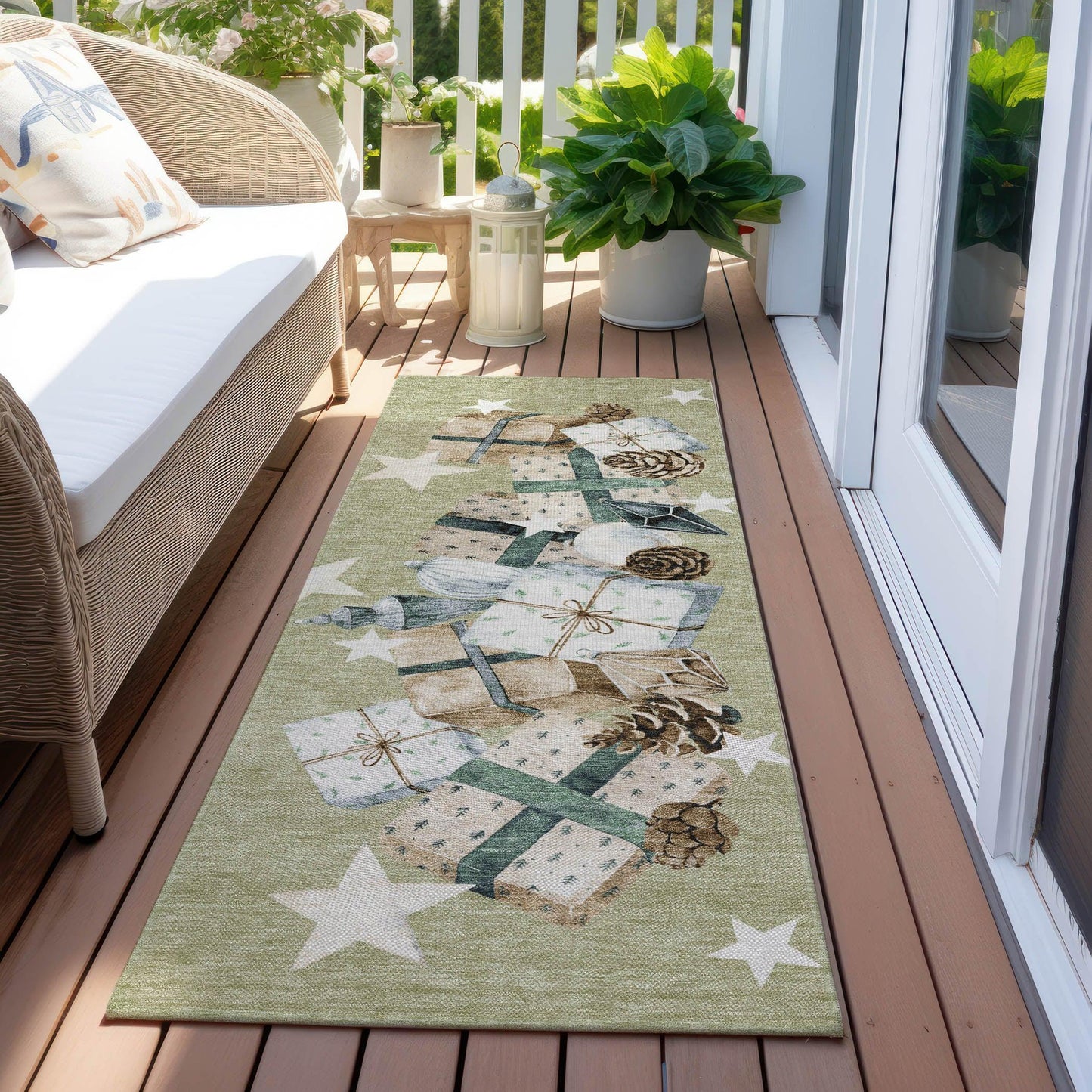 Raeain Green Washable Indoor-Outdoor Rug