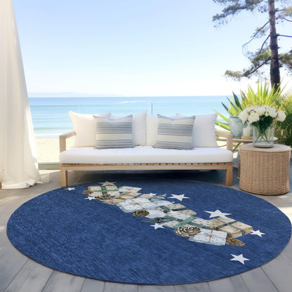Raeain Navy Washable Indoor-Outdoor Rug