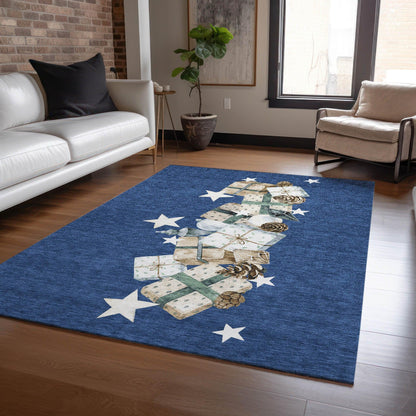 Raeain Navy Washable Indoor-Outdoor Rug