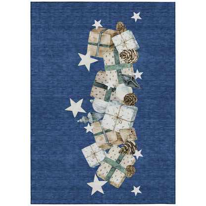 Raeain Navy Washable Indoor-Outdoor Rug