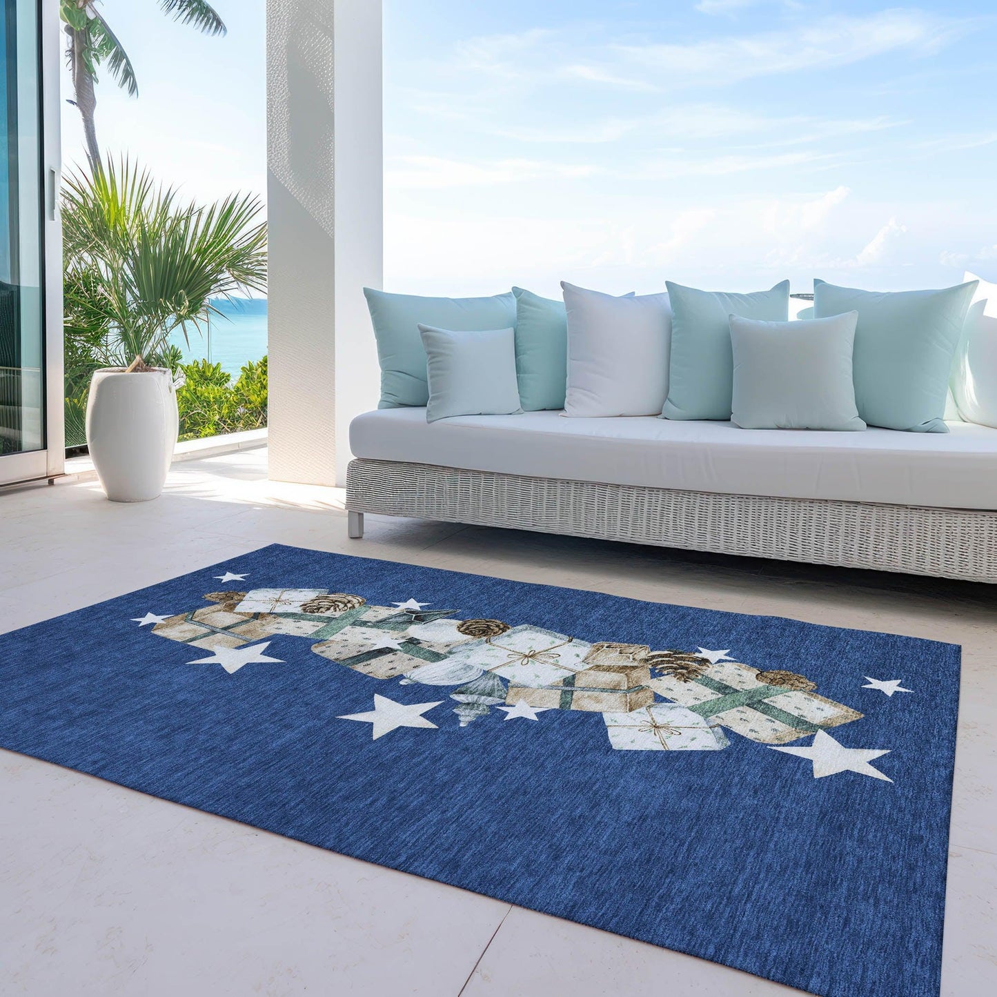 Raeain Navy Washable Indoor-Outdoor Rug