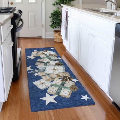 Raeain Navy Washable Indoor-Outdoor Rug