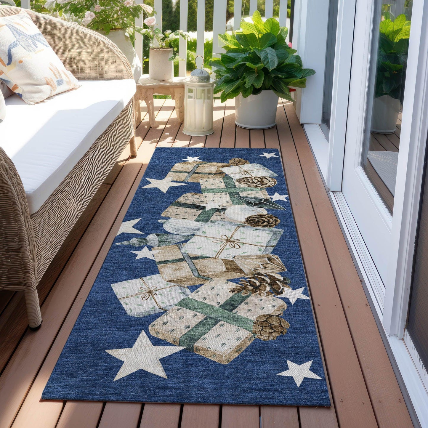 Raeain Navy Washable Indoor-Outdoor Rug