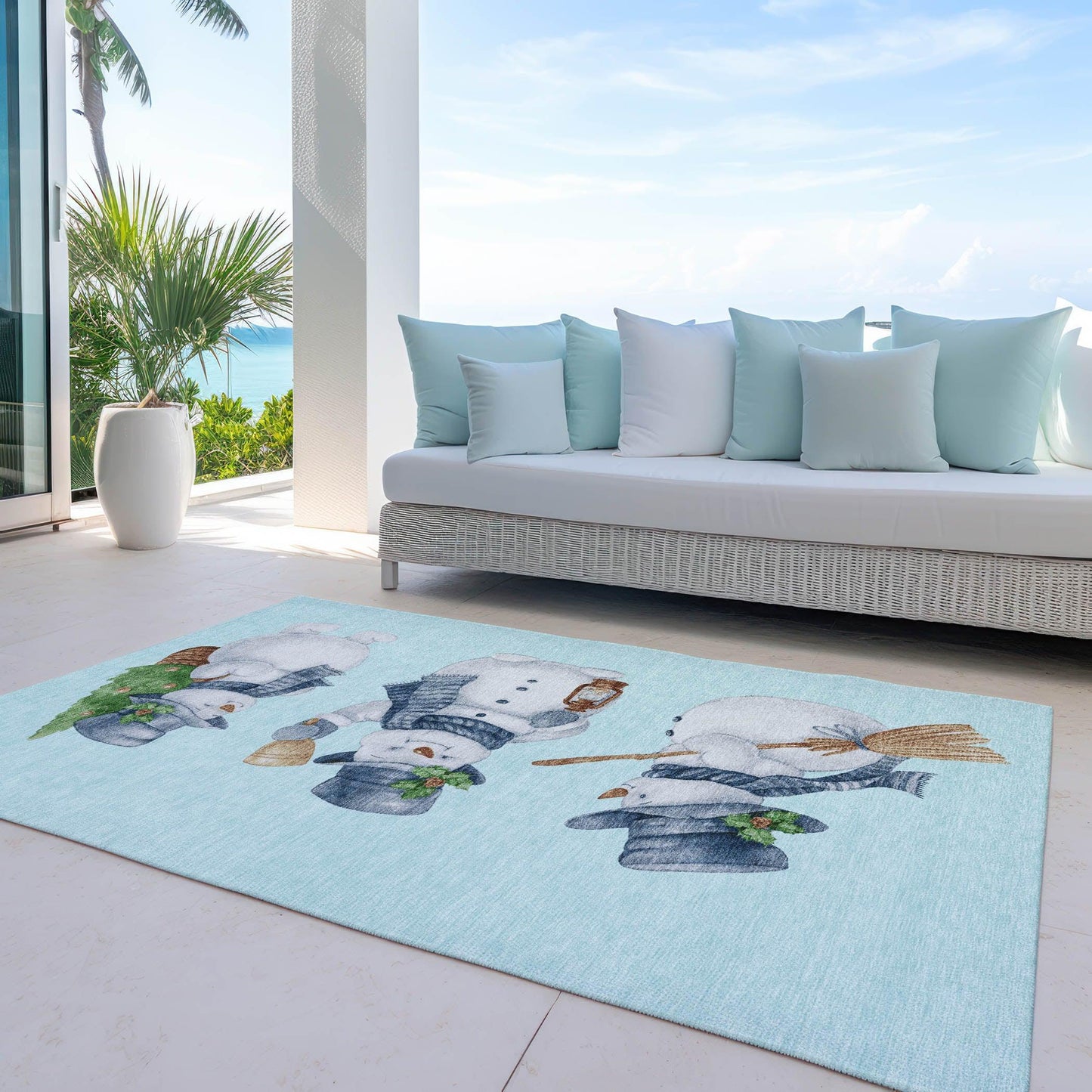Raeanor Blue Washable Indoor-Outdoor Rug