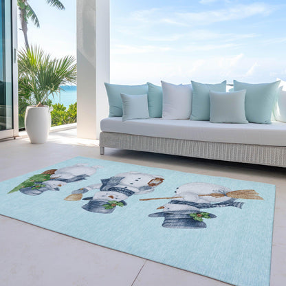 Raeanor Blue Washable Indoor-Outdoor Rug