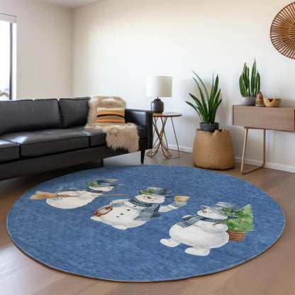 Raeanor Navy Washable Indoor-Outdoor Rug
